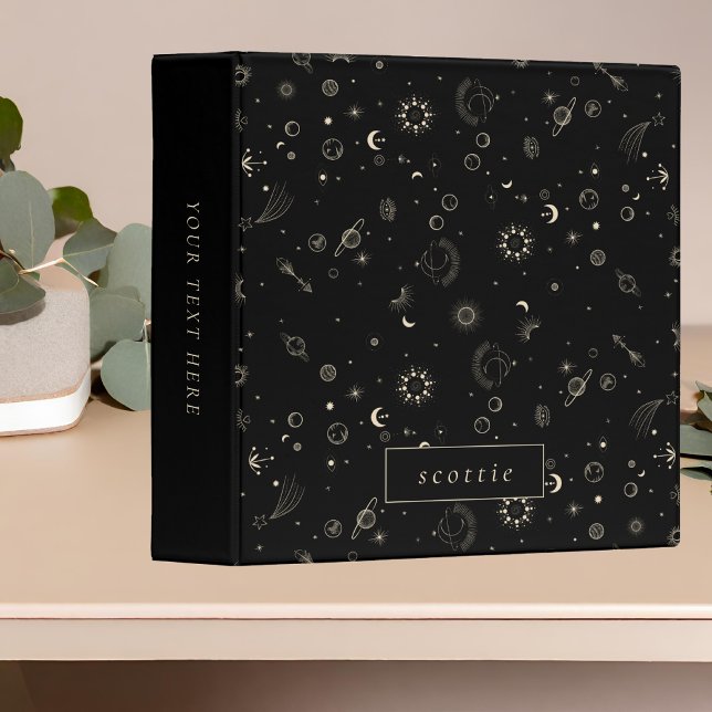 Modern Black Celestial Galaxy Midnight 3 Ring Binder (Creator Uploaded)