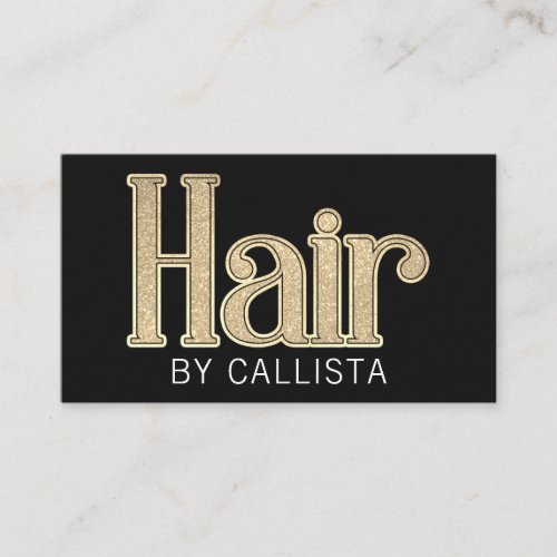 Modern Black Champagne Gold Glitter Hair Business Card