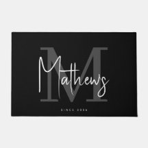 Modern Black Charcoal Gray Monogram Family Name
