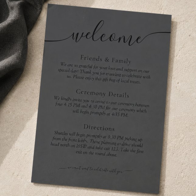Modern Black & Charcoal Wedding Welcome Program (Modern Black & Charcoal Wedding Welcome Program)