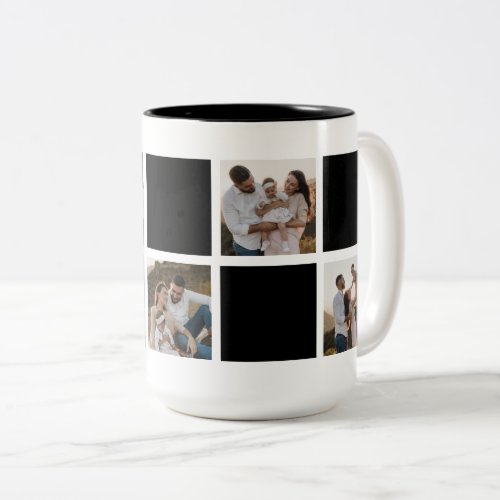 Modern Black Checkered Family Photo Collage Two_Tone Coffee Mug