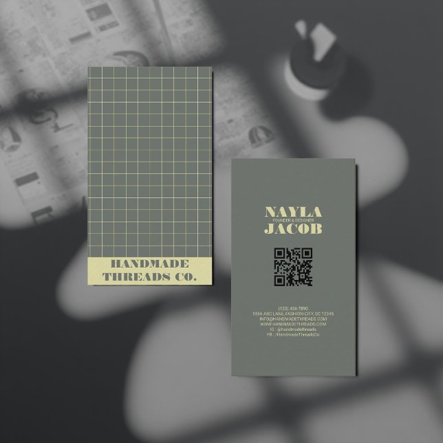 Modern Black Checkered Pattern QR Code  Business Card (Creator Uploaded)