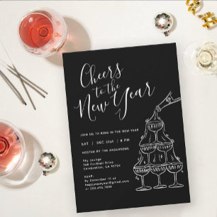Modern Black Cheers to the New Year Party Invitation