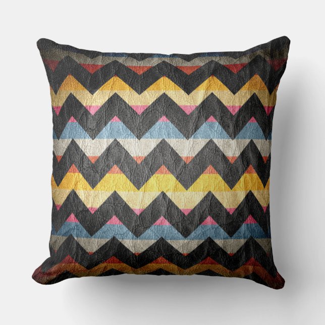 Modern Black Chevron Leather Throw Pillow (Front)