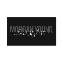 Modern black chic hair stylist script signature business card Modern black chic hair stylist script signature business card