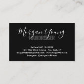 Modern black chic hair stylist script signature business card (Back)