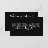 Modern black chic hair stylist script signature business card (Front/Back)