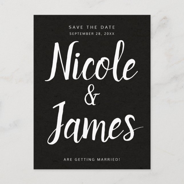 Modern Black Chic Minimal Wedding Save the Date Announcement Postcard (Front)