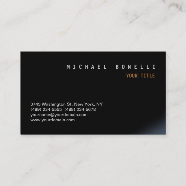 Modern Black Chic Professional Business Card (Front)