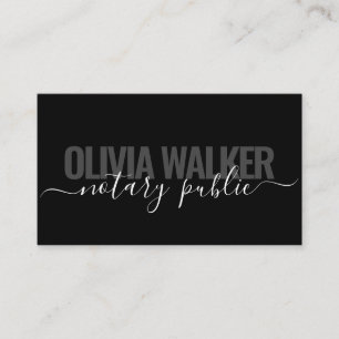 Modern Black Chic Signature Notary Public Agent Business Card