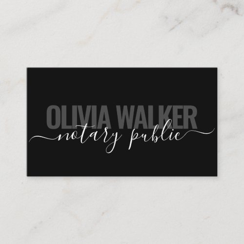 Modern Black Chic Signature Notary Public Agent Business Card