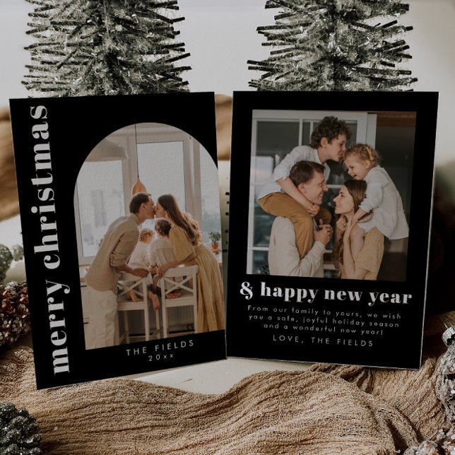 Modern Black Christmas Family Photo Holiday Card (Creator Uploaded)