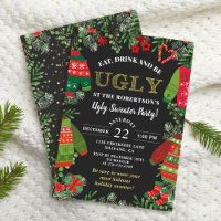 Modern Black Christmas Holiday Ugly Sweater Party