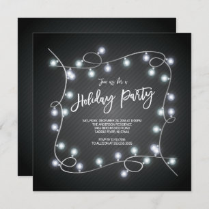 Modern Black Christmas Lights Holiday Party Invitation