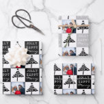 Modern Black Christmas Tree Family Photo  Wrapping Paper Sheets