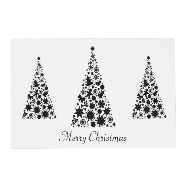 Modern Black Christmas Tree on White Placemat (Front)