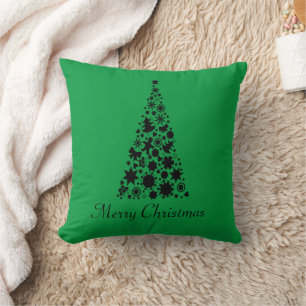 Modern Black Christmas Tree Throw Pillow