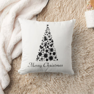 Modern Black Christmas Tree Throw Pillow