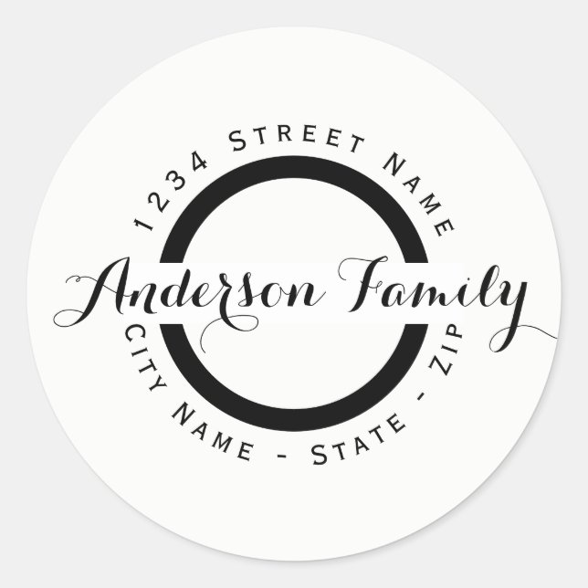 Modern Black Circle Return Address Label (Front)