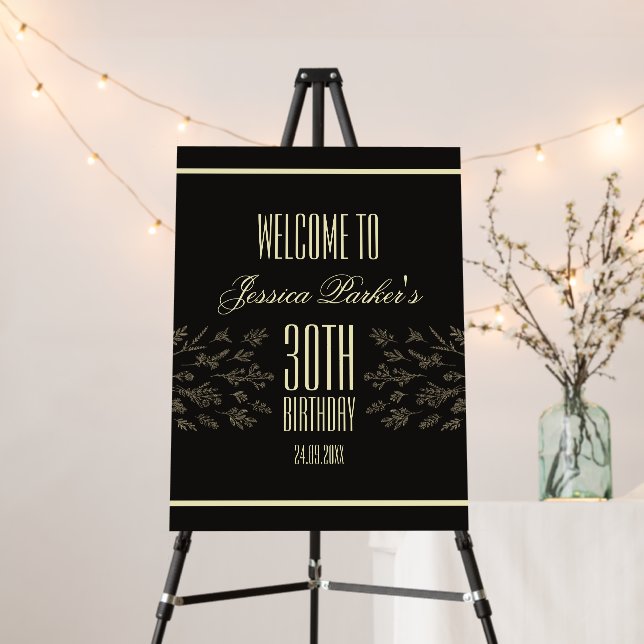 Modern Black Class Floral Birthday Foam Board (In Situ (Stand))