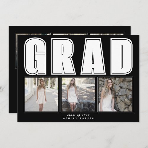 Modern black Class of 2024 GRAD graduation Announcement