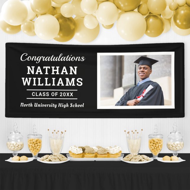 Modern Black Class of 2026 Custom Graduation Photo Banner (Creator Uploaded)
