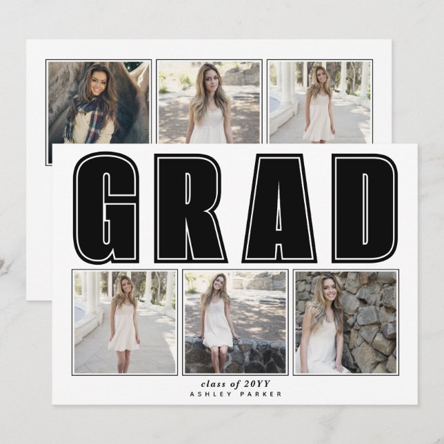 Modern black Class of 2026 GRAD graduation Invitation (Front/Back)