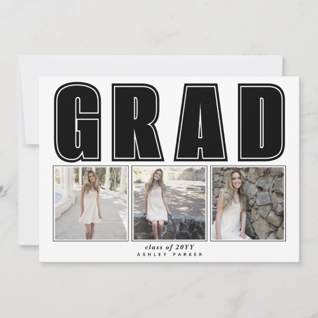 Modern black Class of 2026 GRAD graduation photo Announcement (Front)