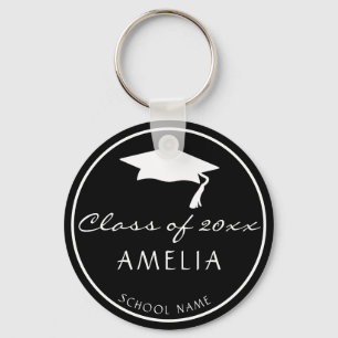 Modern Black Class of and Graduate Name Graduation Keychain