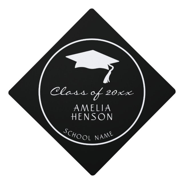 Modern Black Class of Graduate Name Graduation Cap Topper (Front)
