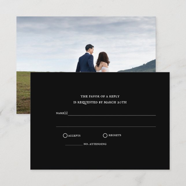 Modern Black Classic Photo Wedding RSVP Card (Front/Back)