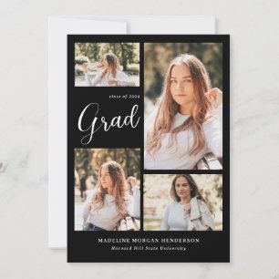 Modern Black Classy 5 Photo Collage Graduation  Announcement