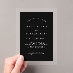 Modern Black Clear Minimalist Wedding Acrylic Invitations