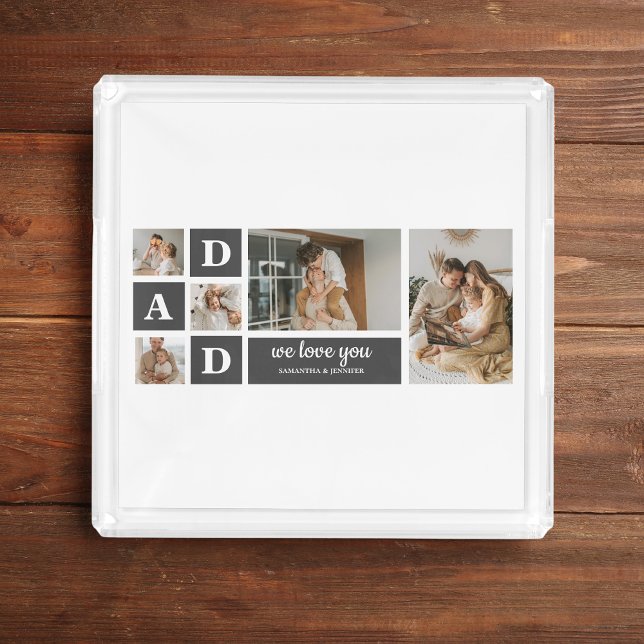 Modern Black | Collage Photo | Dad Best Gift  Acrylic Tray (Creator Uploaded)