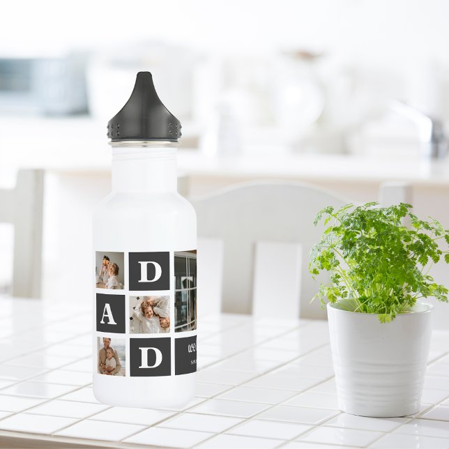  Modern Black | Collage Photo | Dad Best Gift  Stainless Steel Water Bottle (Creator Uploaded)