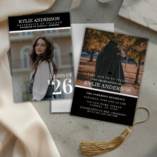 Modern Black College Graduation Senior Photo Invitation