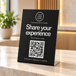Modern Black Company Logo Customer Review QR Code Pedestal Sign