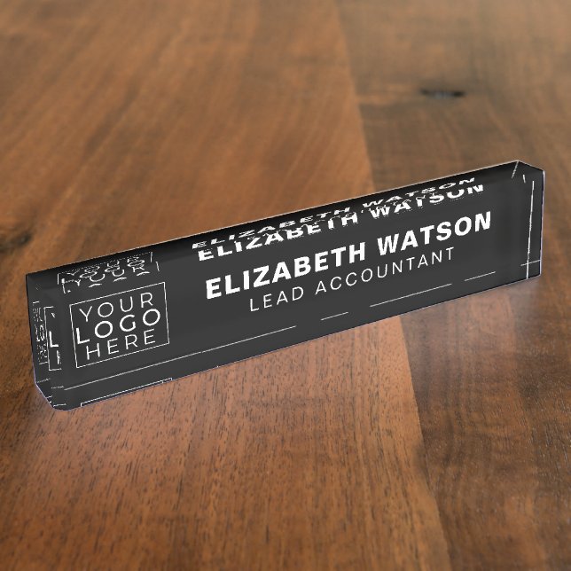 Modern Black Company Logo Name Plate For Desk (Side)