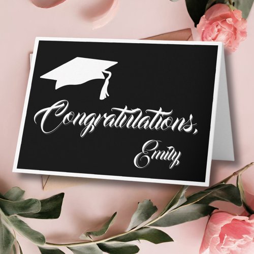 Modern Black Congratulations Script Graduation Card