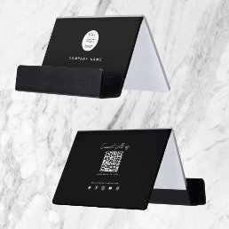 Modern Black Connect With Us QR Code Social Media  Desk Business Card Holder