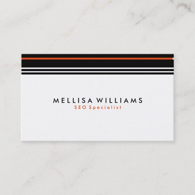 Modern Black & Coral Stripes On White Background Business Card (Front)
