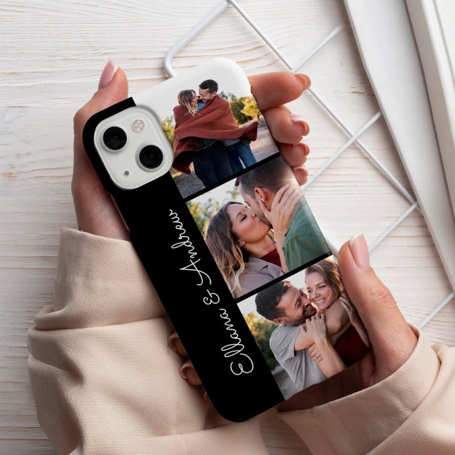 Modern Black Couple Names 3 Photo Collage Case-Mate iPhone Case (Creator Uploaded)