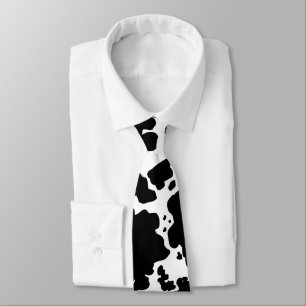 Modern Black Cow Skin Animal Print Neck Tie