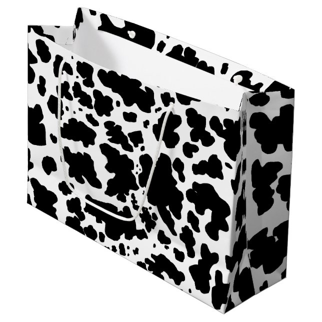Modern Black Cow Skin Texture Animal Print  Large Gift Bag (Front Angled)