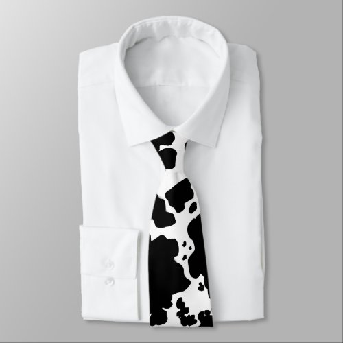 Modern Black Cow Skin Texture Animal Print Neck Tie