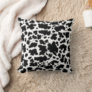 Modern Black Cow Skin Texture Animal Print Throw Pillow