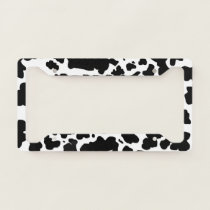 Modern Black Cow Spots Print Cowboy Farmer License Plate Frame