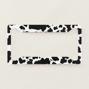 Modern Black Cow Spots Print Cowboy Farmer License Plate Frame