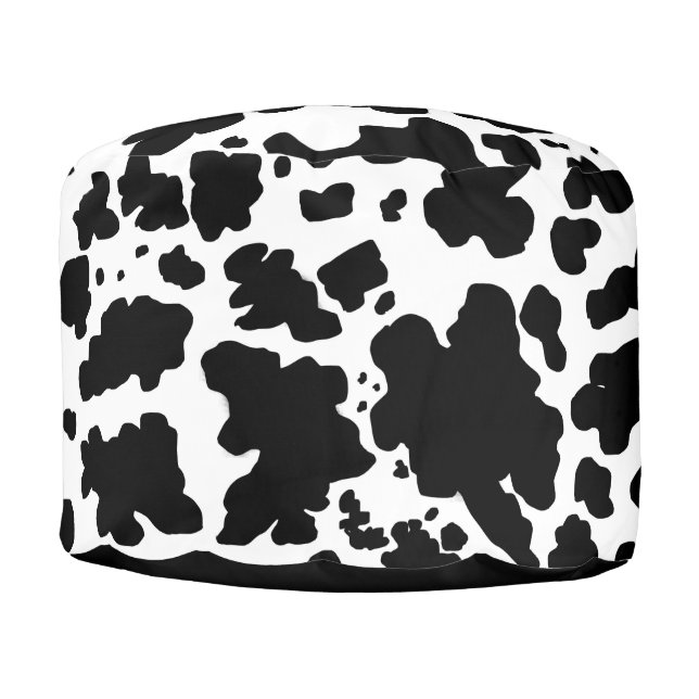 Modern Black Cow Spots Print  Pouf (Front)