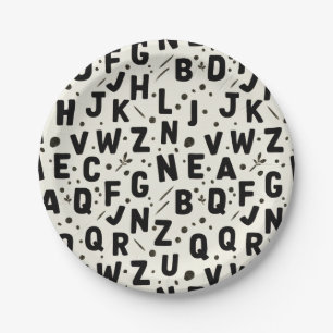 Modern Black & Cream Alphabet Paper Plates
